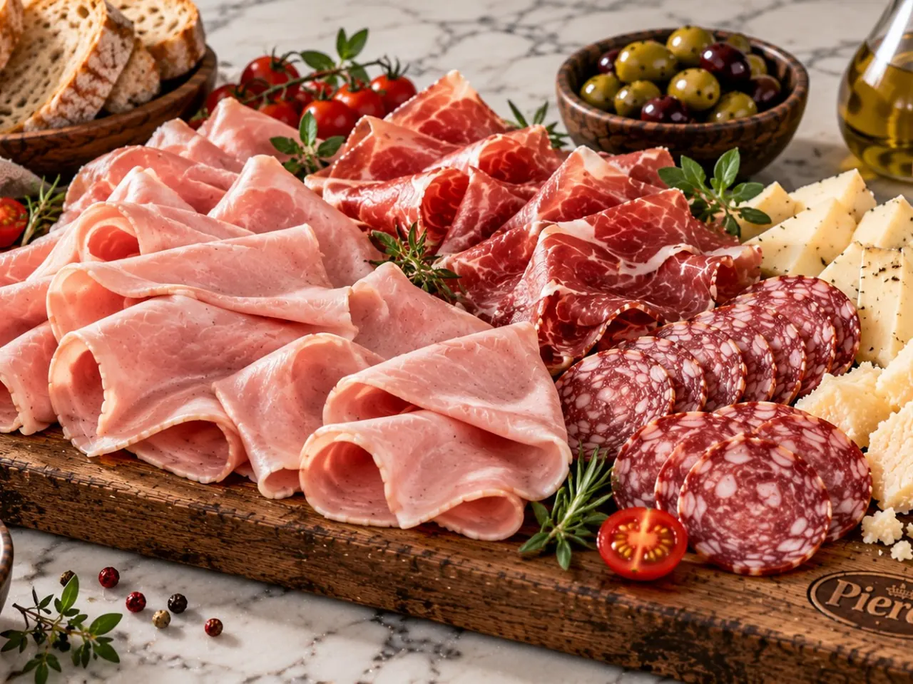 Tabla de picada con salame, jamón crudo y aceitunas